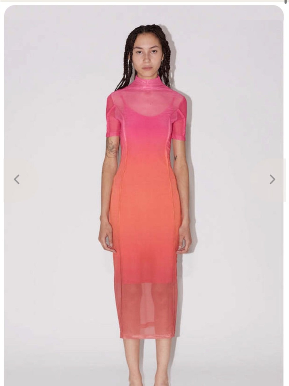 Saemdi Gradient Mesh Midi Dress in Pink-Orange